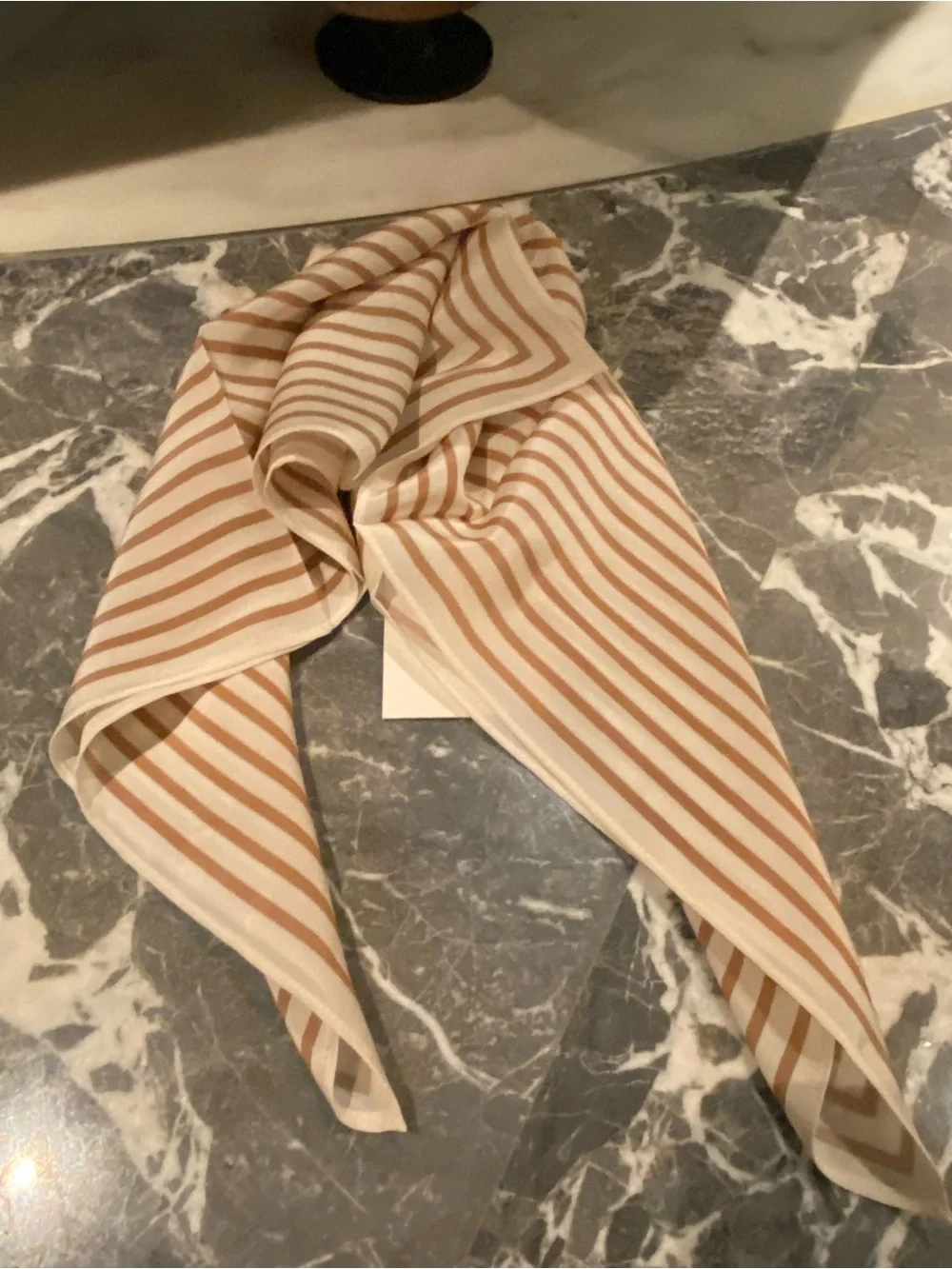 Toteme Cream and Tan Striped Geometric Silk Scarf
